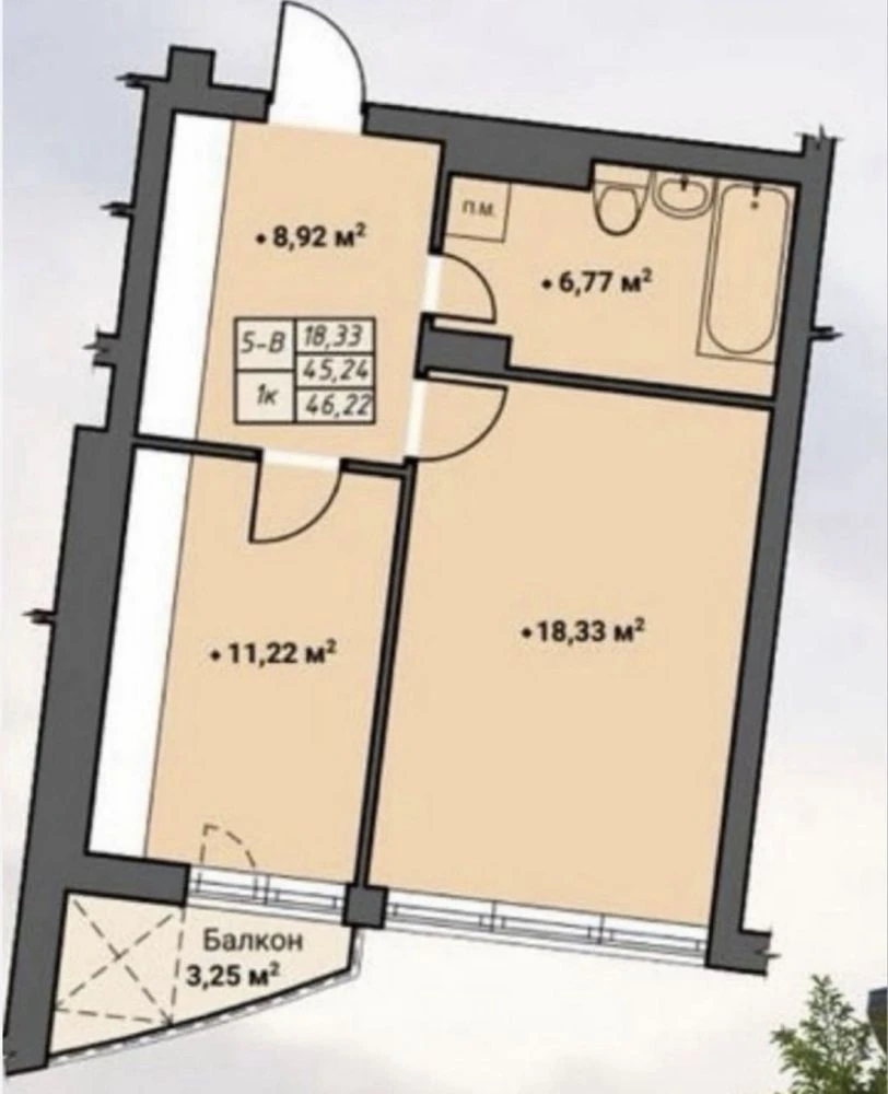 One-bedroom apartment for sale from owner in Amber Park residential complex, 46