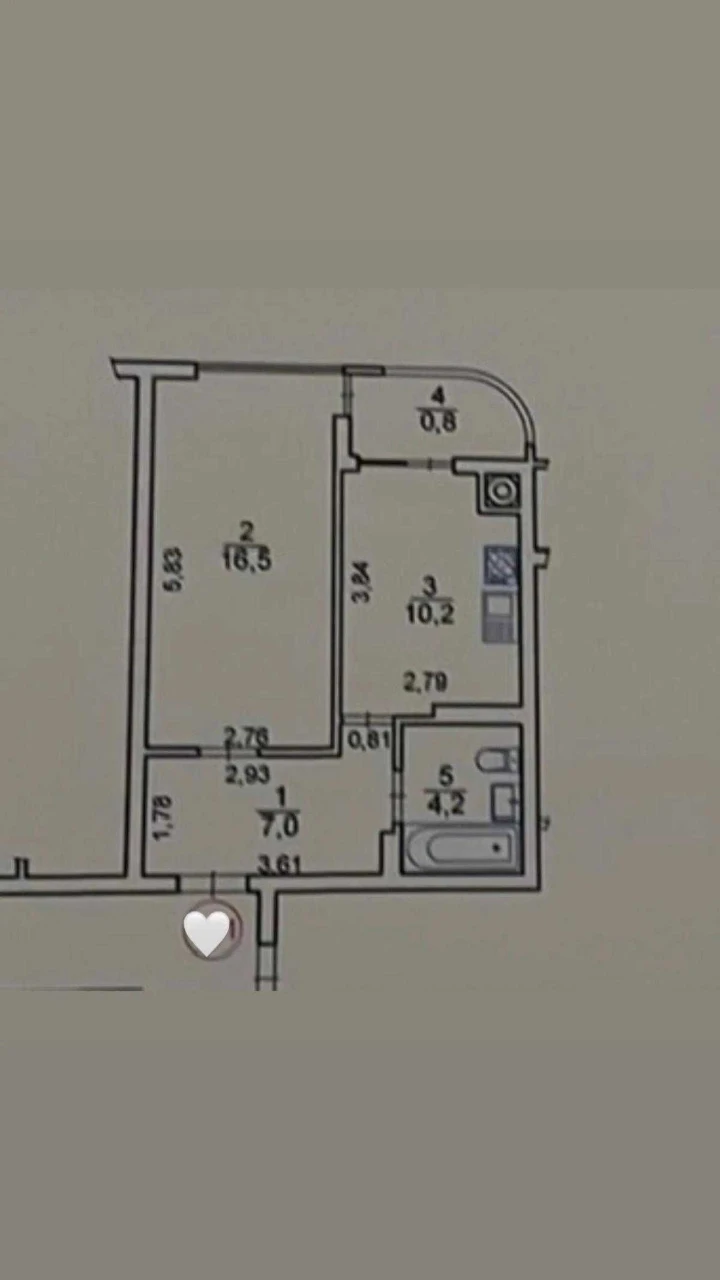 Sale of 1-room apartment with gas heating, inhabited house, village