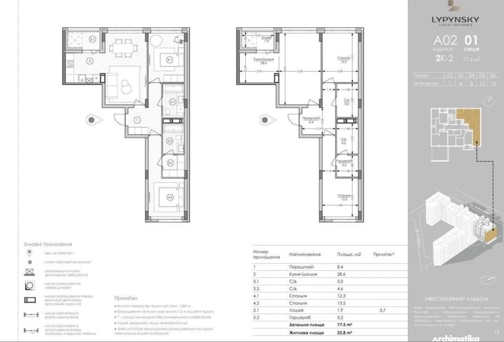 Продаж 2-кімнатного квартири 77,5 м2 в ЖК "Lypynsky"