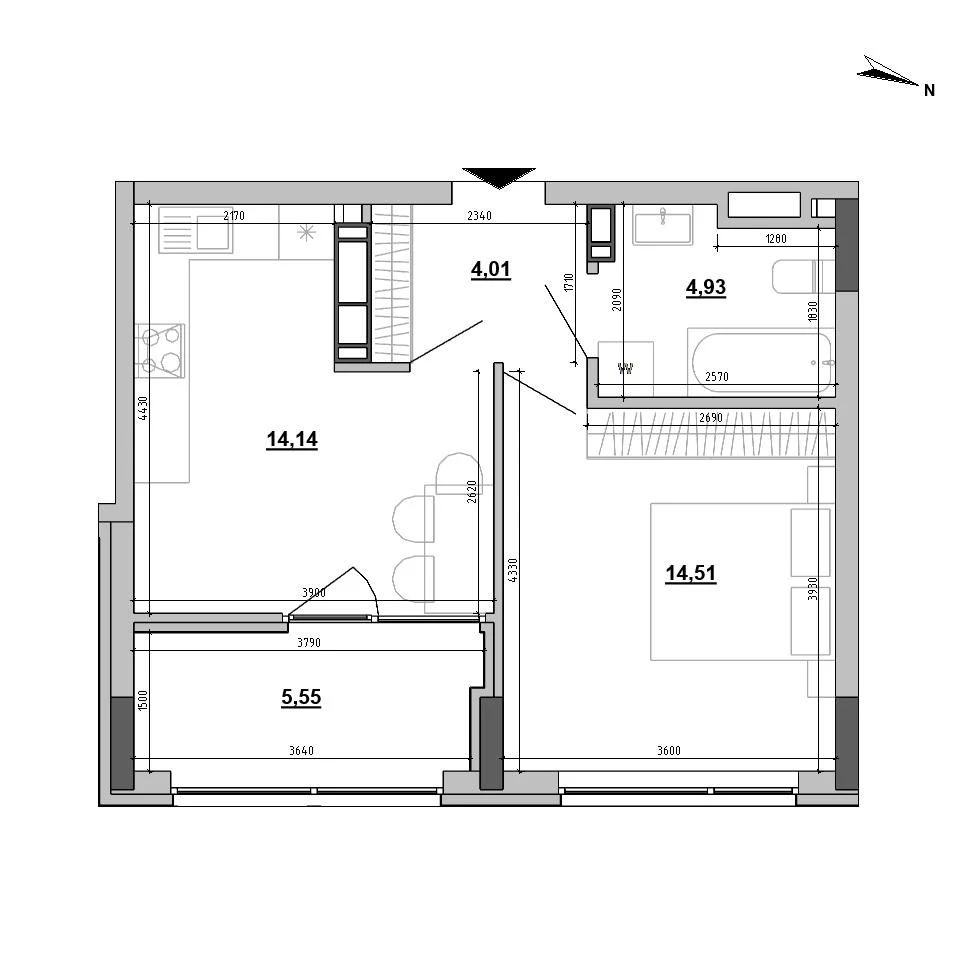 1-кімнатна квартира 43,14 м² | ЖК Sister, 1 черга | 5 поверх