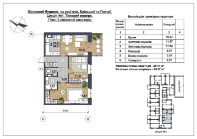 2-bedroom apartment in a prime residential complex in the city center, available for rent