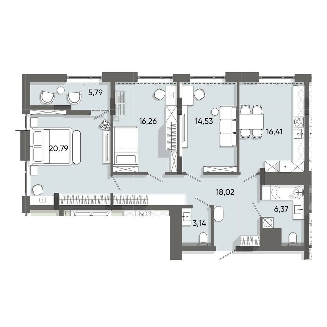 Sale of a spacious 3-bedroom apartment in the Resident State residential complex