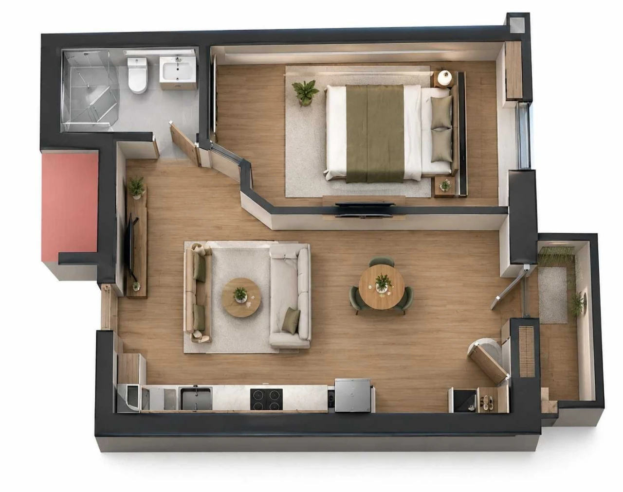 1-bedroom apartment in a new residential complex with individual heating
