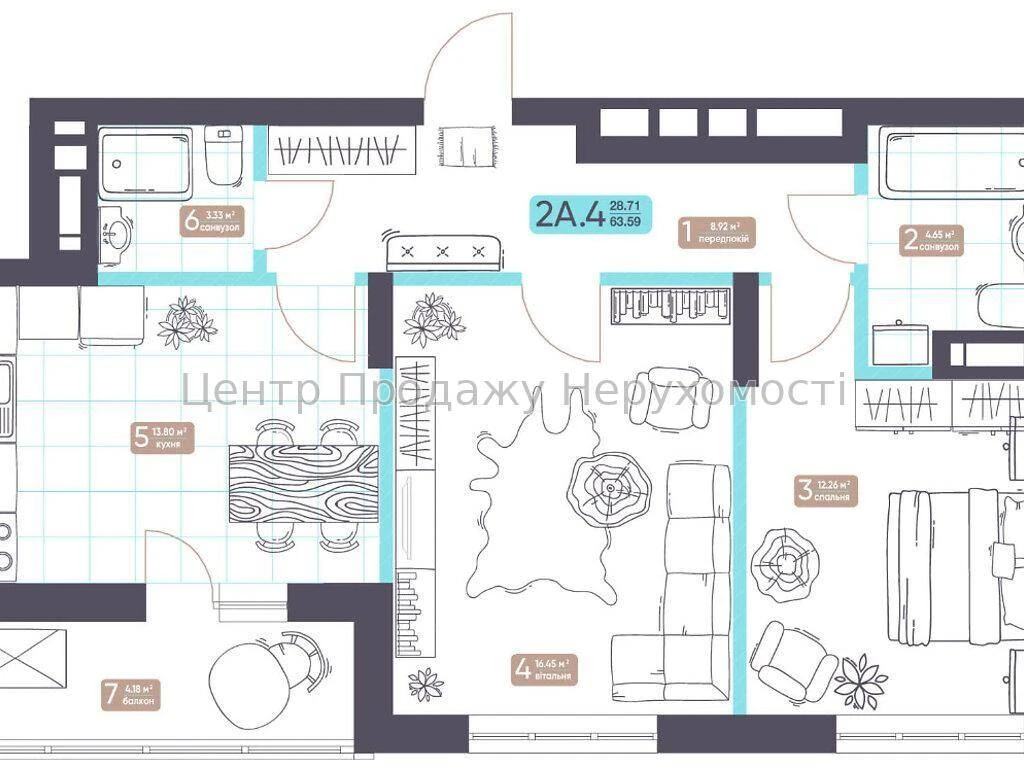 Продаж 2-кімн. квартири 64. 7 м², 15/25 эт, ЖК Теремки, Київ