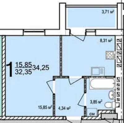 URGENT! Selling a REAL 1-room apartment, 35 sq. m., in the PTichka MV residential complex.