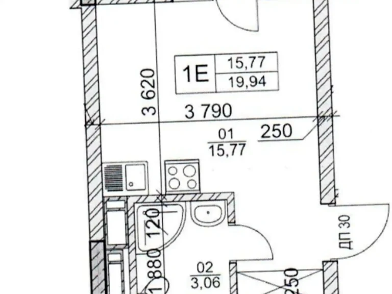 1-room apartment for sale, 20 m², 10th floor.