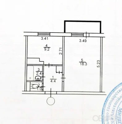 1-bedroom apartment, 38.60 sq m
