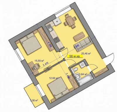 Great price!! 2-bedroom apartment | new building | near the center