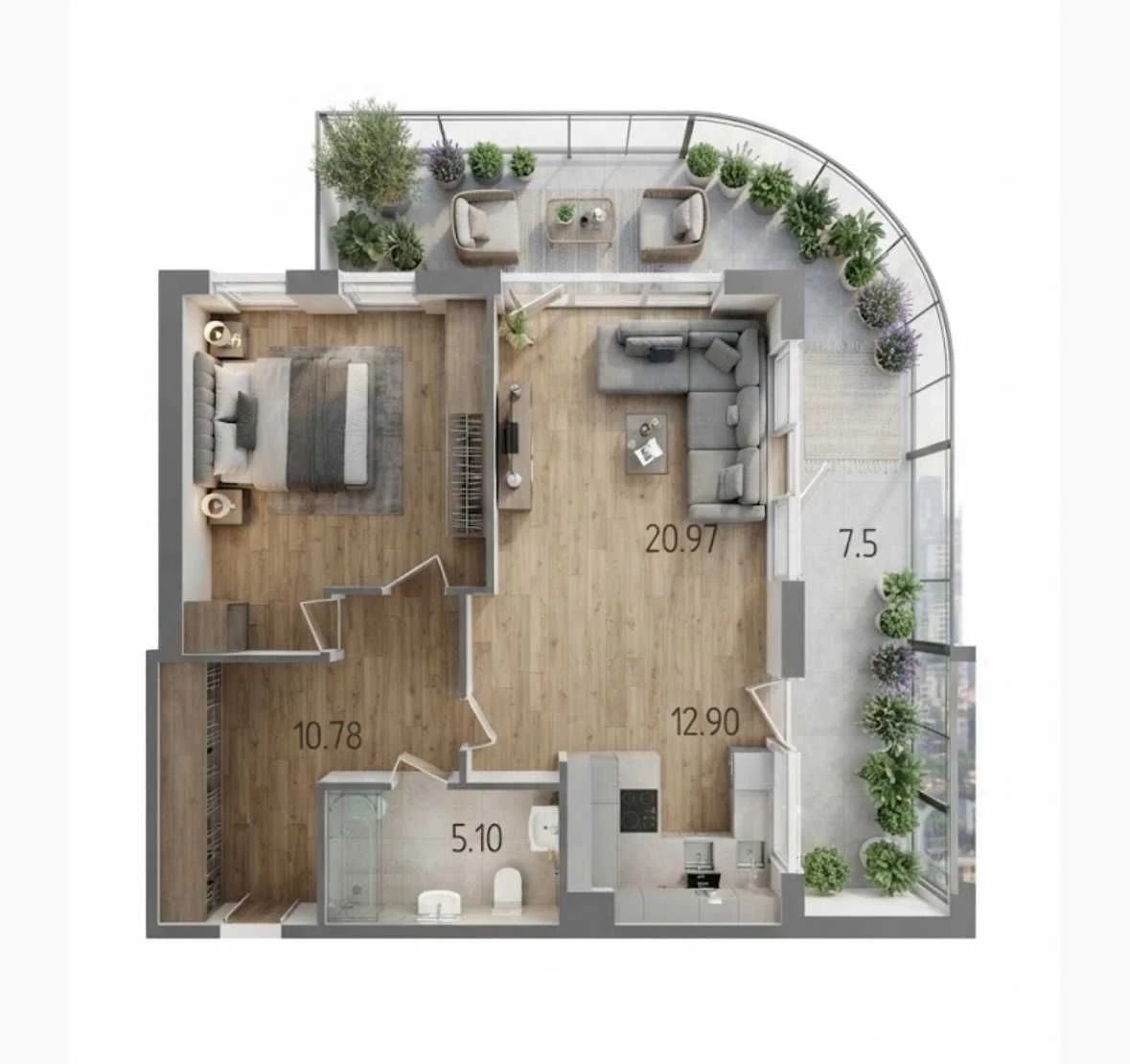 Loft Apartment 57 m² in Business Class Kadorr City Terrace