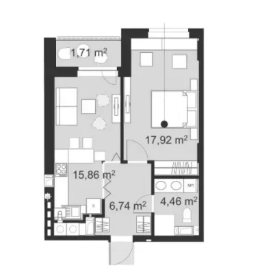 One-bedroom apartment in the America residential complex