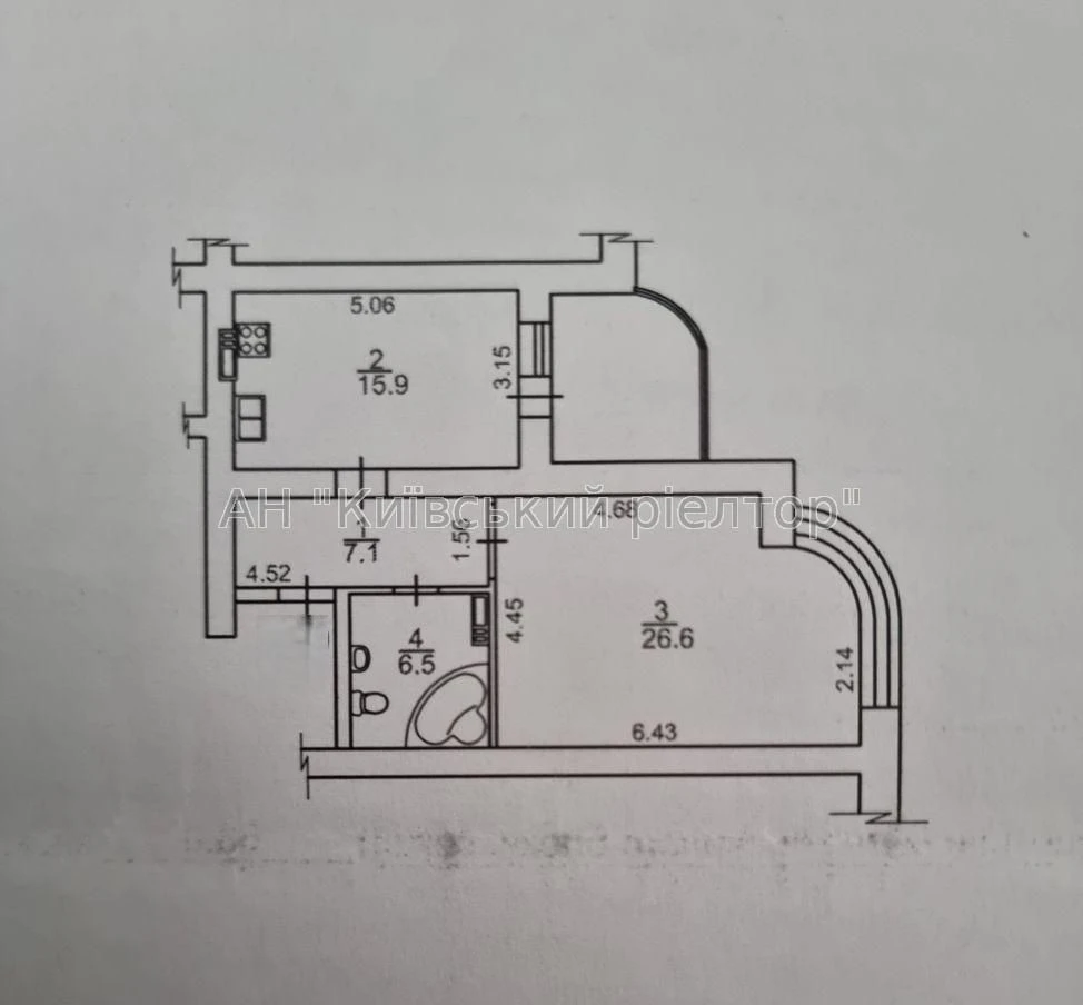 Sale of a 2-room apartment at вул. Гашека 8A, area of 63.8 m2
