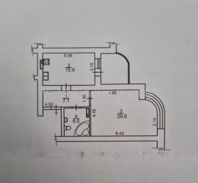 Sale of a 2-room apartment at вул. Гашека 8A, area of 63.8 m2