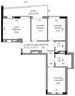 Three-room apartment with European layout