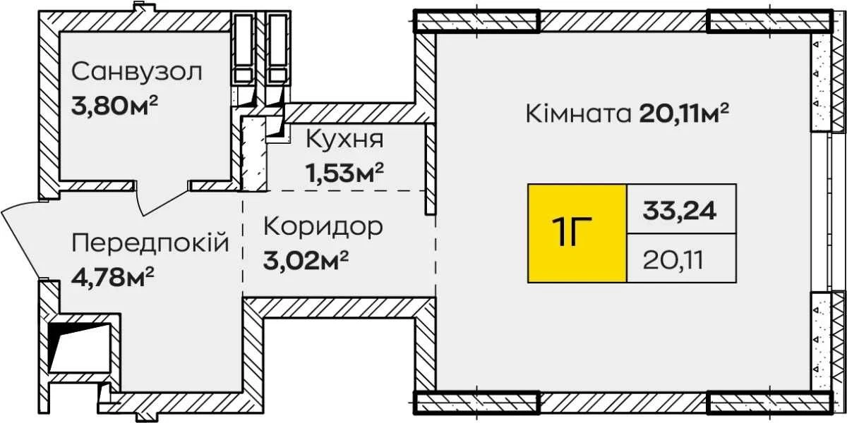 1-кімнатна квартира від 9 291 грн/міс: 33 м², Позняки, від забудови
