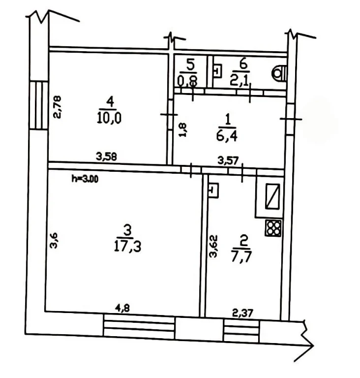 2-room apartment 44.3 sq m for renovation! Cosmic st. 6