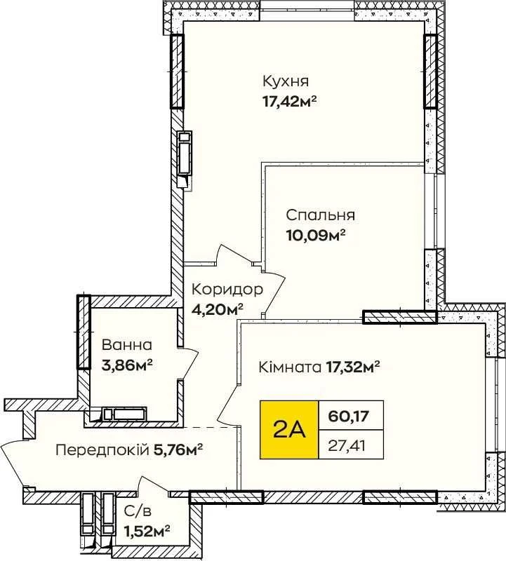 2-квартира 60 м² на Позняках: первоначальный взнос 75 %, затем 30 837 грн/мес