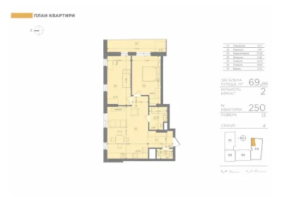 For sale 2-room apartment | 69.89 m² | 2 bathrooms