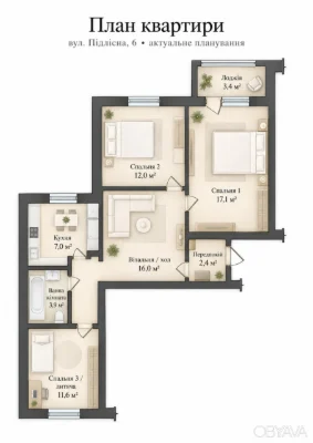 3-комнатная квартира, 74 кв.м