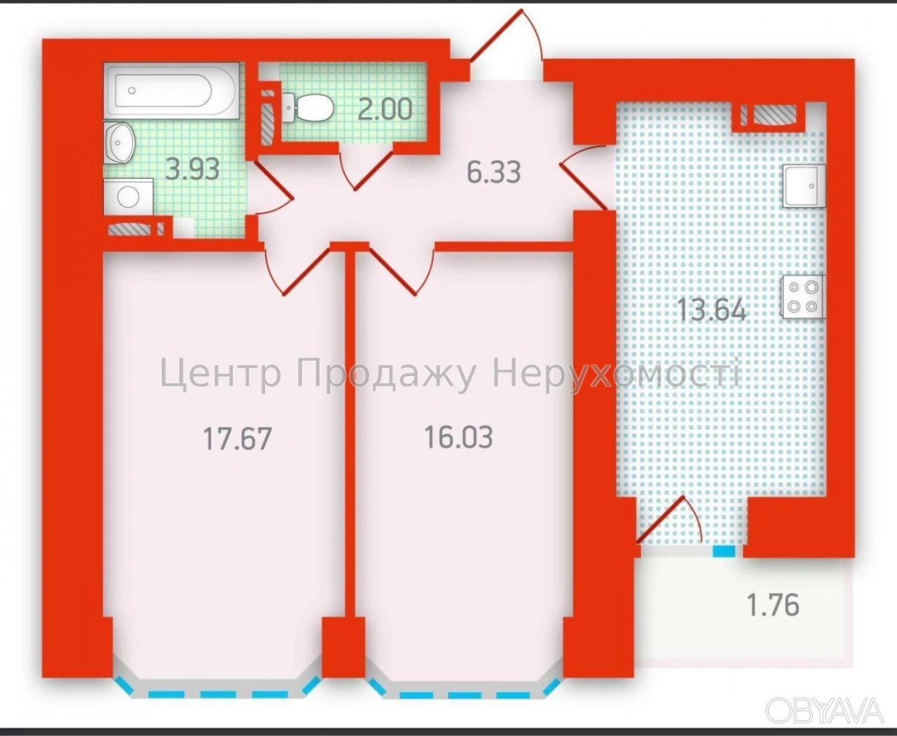 2-bedroom apartment, 61.36 sq. m.