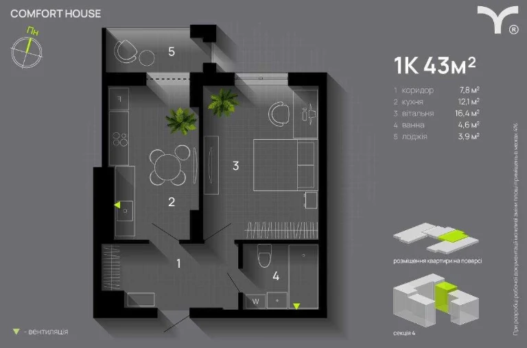 Однокімнатна квартира в ЖК Comfort House