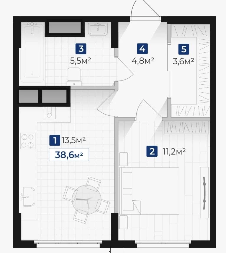 Spacious 1-bedroom apartment in the Harmony residential complex