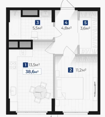 Spacious 1-bedroom apartment in the Harmony residential complex