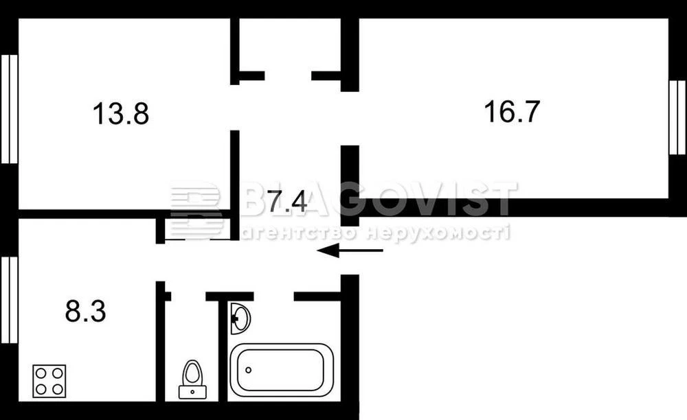 2-room apartment for sale on Dzhokhar Dudayev Street, Solomyansky
