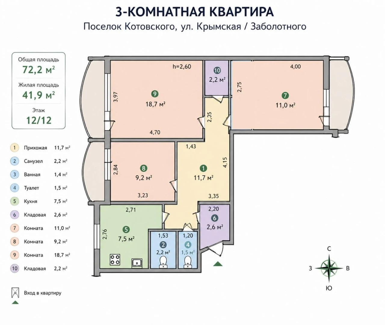 Продам 3-к квартиру з ремонтом на Кримській, сел. Котовськог