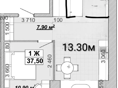 Продається квартира 1-комнатной, 37,5 м² на 13-м этаже.