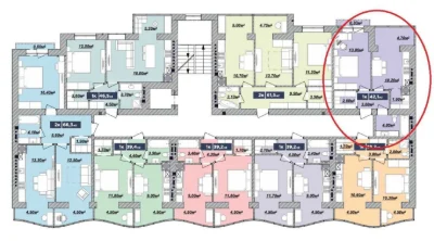 1 аппартамент, 41.5 кв.м. на 4 этаже, 34 секция в ЖК Княгинин.