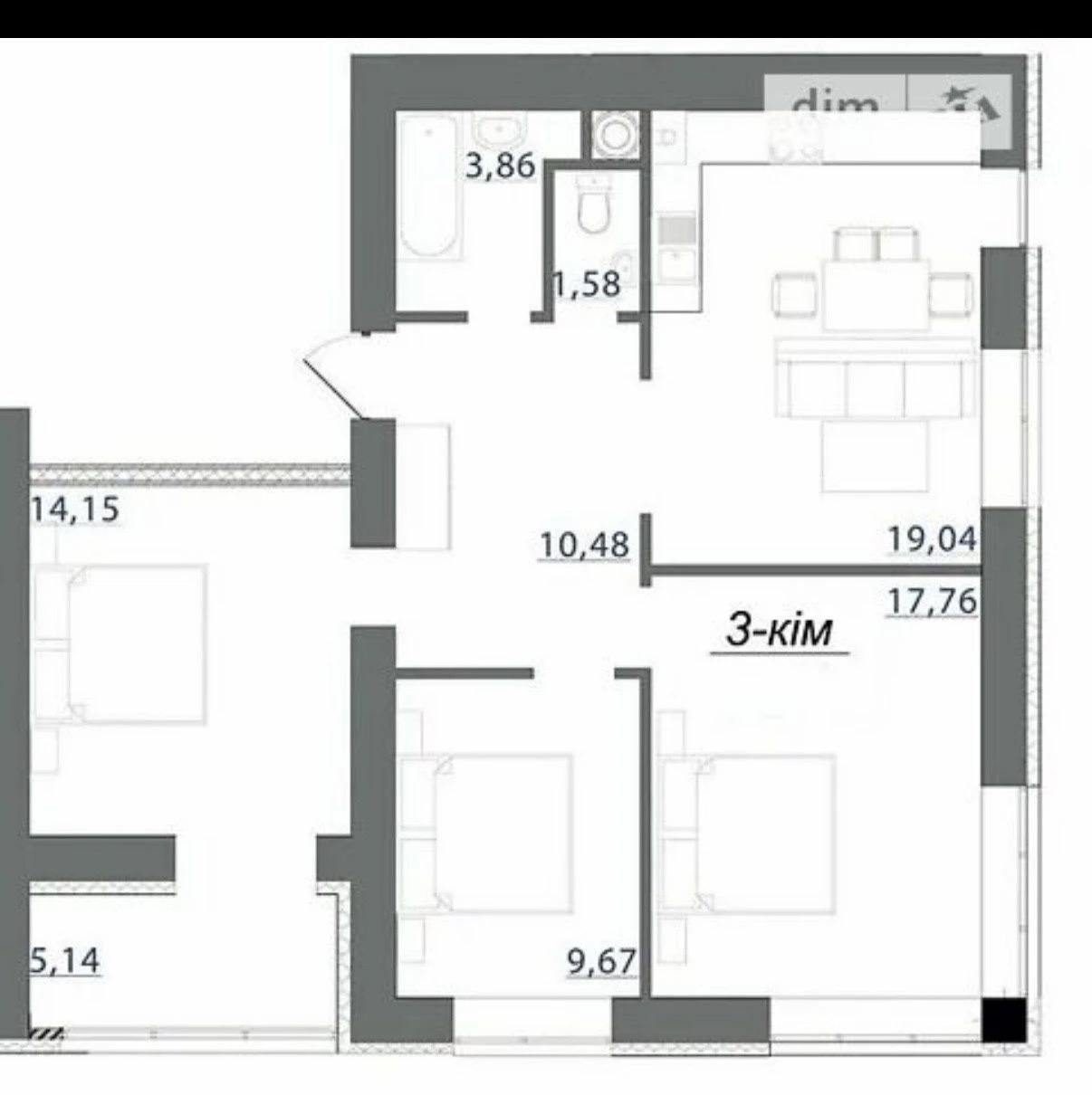 Selling a large 3-bedroom apartment in a newly built building