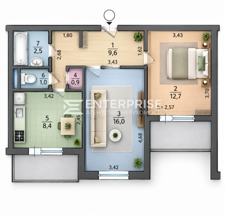 Продаж 2-к квартиры на ул. Бальзака, 59,4 м² в Деснянском районе
