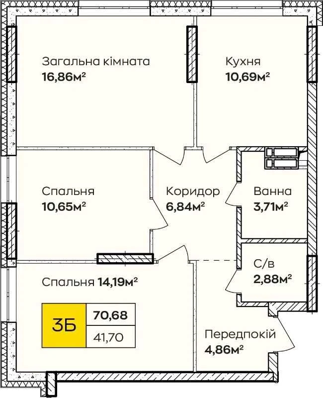 Трикімнатна квартира 71 м² на Позняках у розстрочку від 33 5