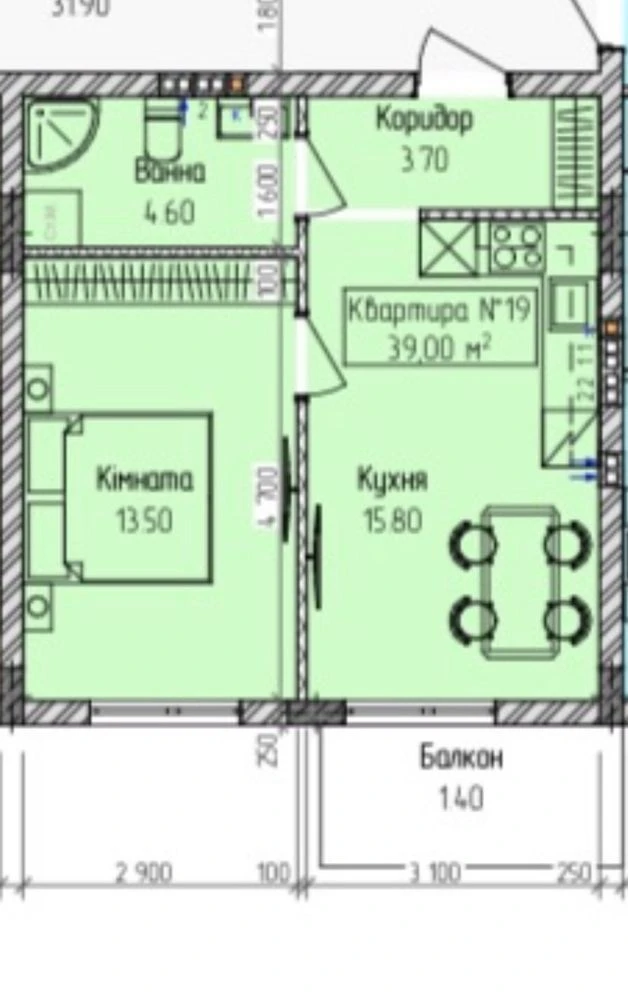 Продається 1-кімнатна квартира в Ужгороді від забудовника