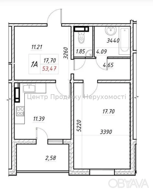 1 bedroom apartment, 54 sq.m.
