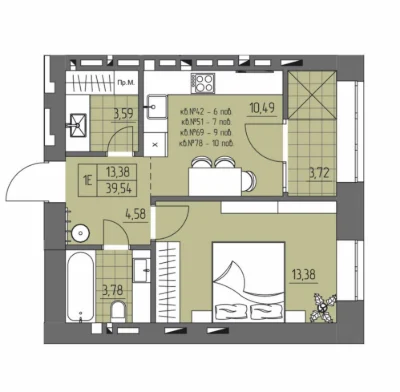 One-bedroom apartment with a studio kitchen and walk-in closet | New construction