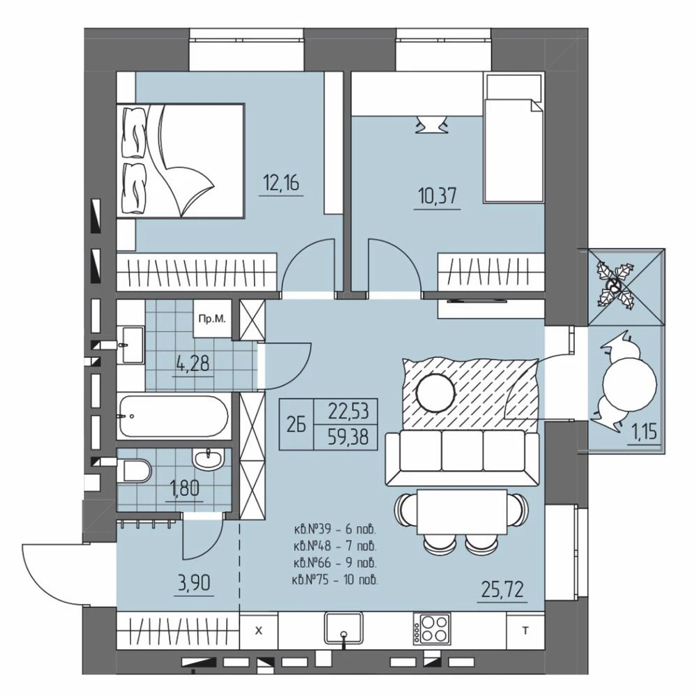 Two-bedroom apartment with the possibility of creating 3 rooms - Rivne