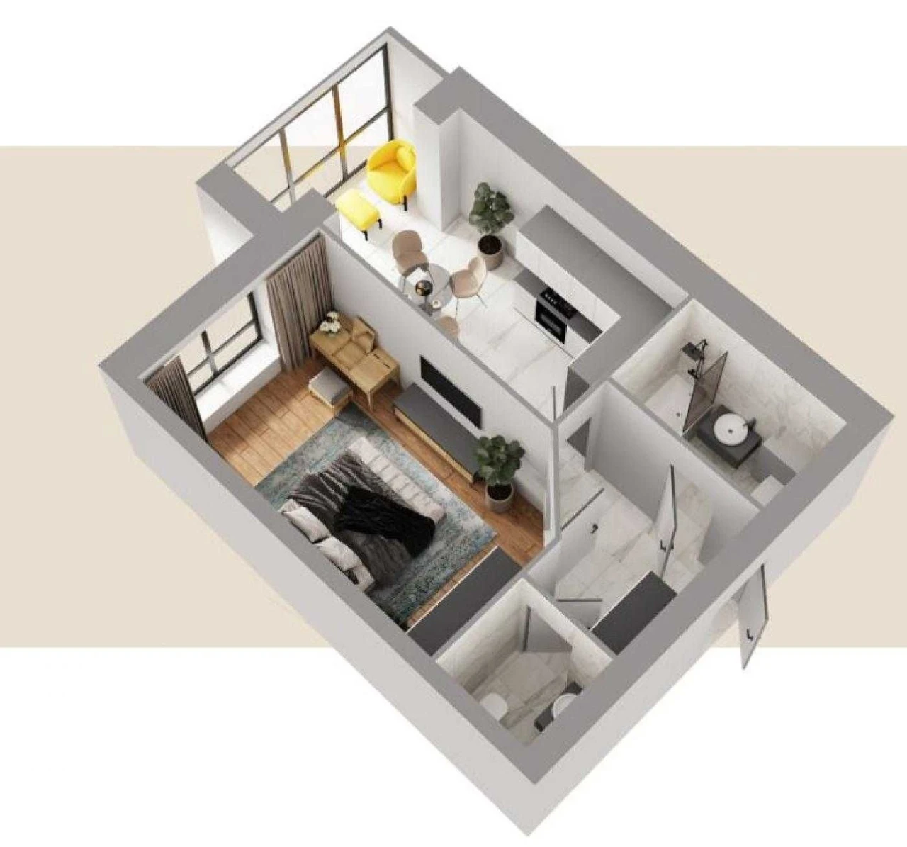 Sale of 1-room apartment 43.6 sq.m. in the center