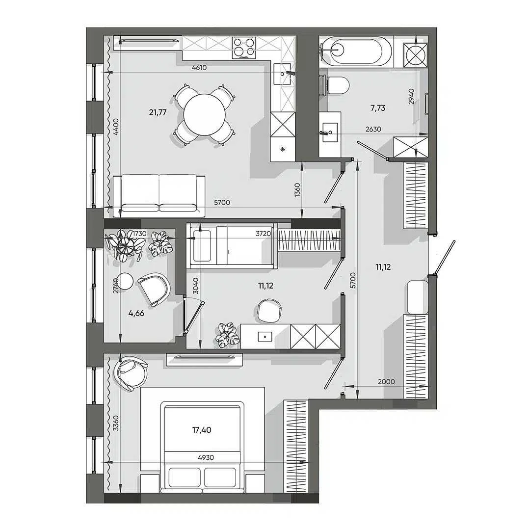 ЖК Orlan Residents: 2-bedroom apartment 73.49 m²
