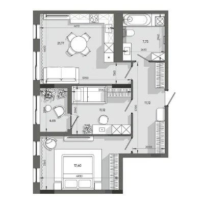 ЖК Orlan Residents: 2-bedroom apartment 73.49 m²