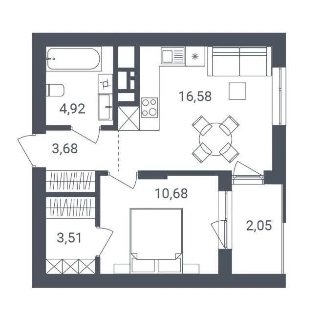Apartment in Novatsia Residence: 1-bedroom, 41.4 sq m