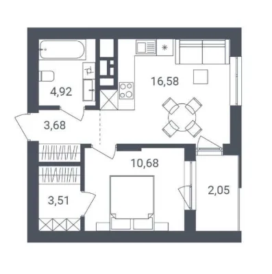 Apartment in Novatsia Residence: 1-bedroom, 41.4 sq m