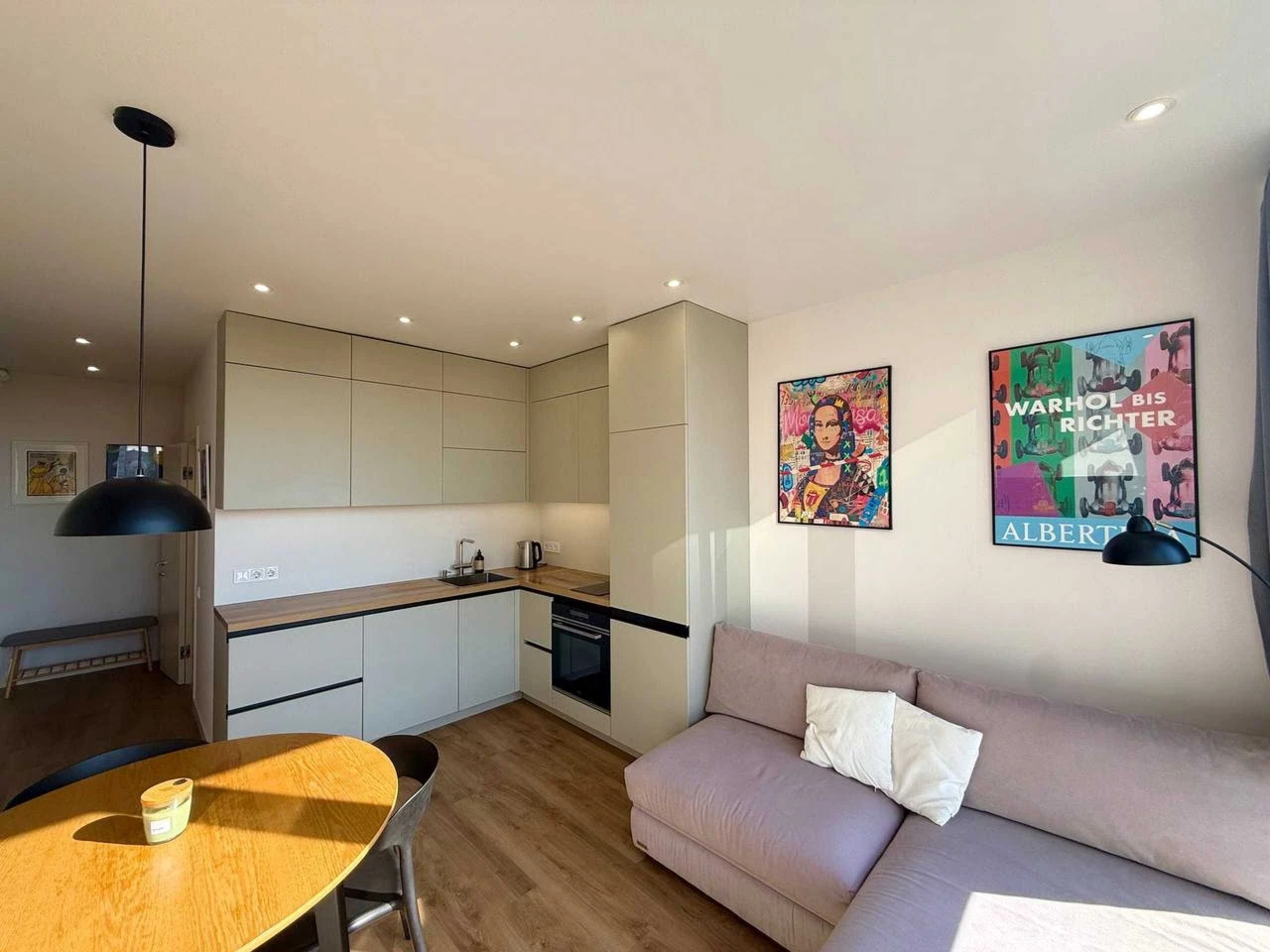 Modern 1-bedroom apartment with separate bedroom and kitchen-living room