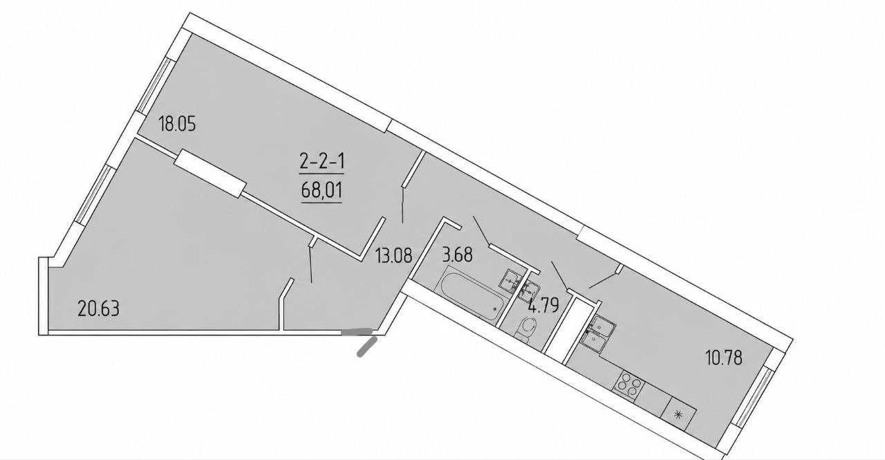 2-room apartment in Kadorr on Krasnova 12th floor, 68.3 m2