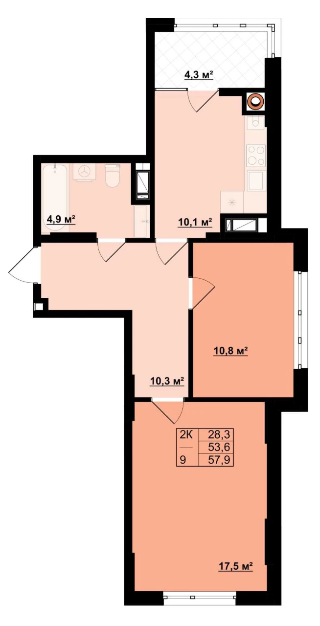 Cheaper than from the developer! 2-room apartment in the city center