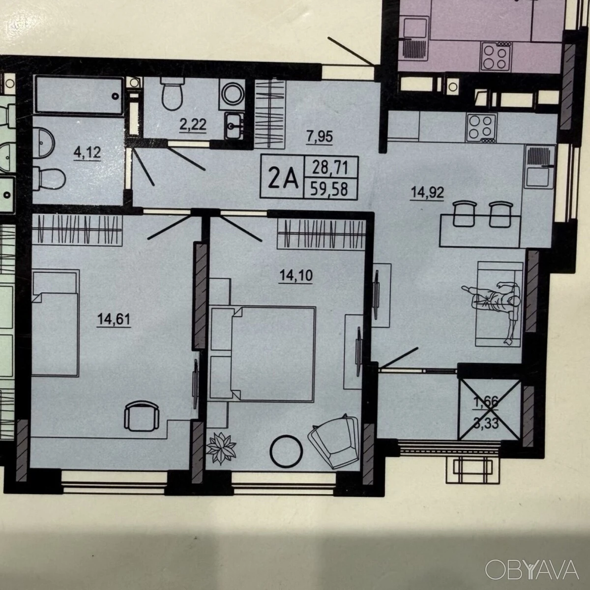 2-комнатная квартира, 62 кв.м