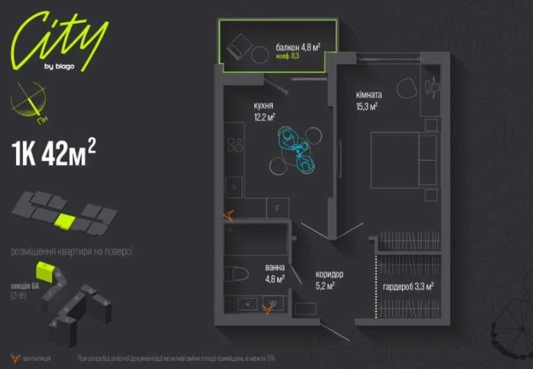 Продажа однокомнатной квартиры в City by Blago
