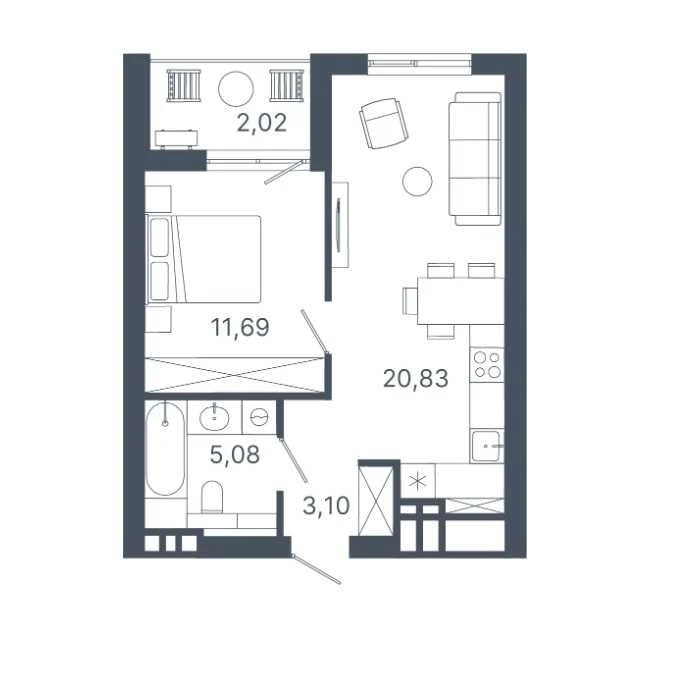 One-bedroom apartment in "Shelest" residential complex