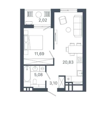 One-bedroom apartment in "Shelest" residential complex