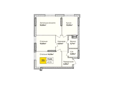 Трикімнатна квартира 70,7 м² на Позняках, розстрочка або єОс
